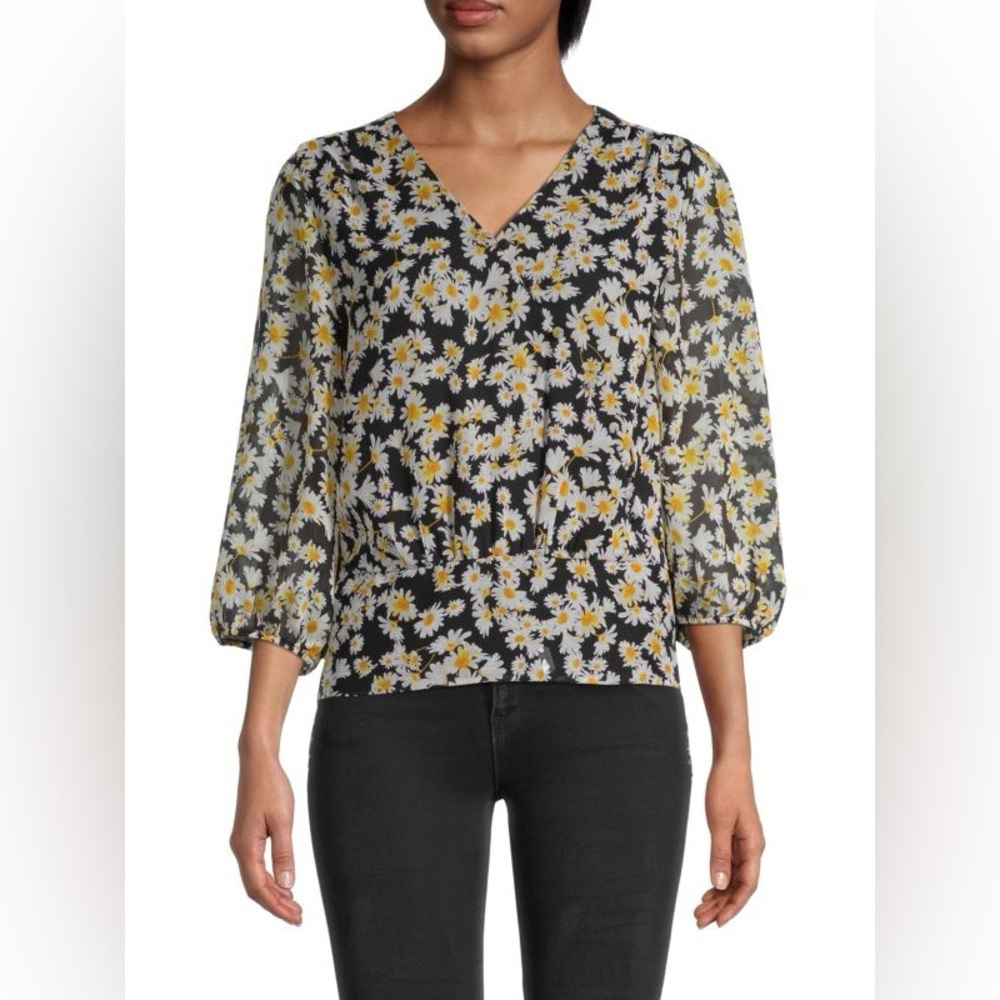 Karl Lagerfeld Paris Floral Splice Black and Yellow Blouse
